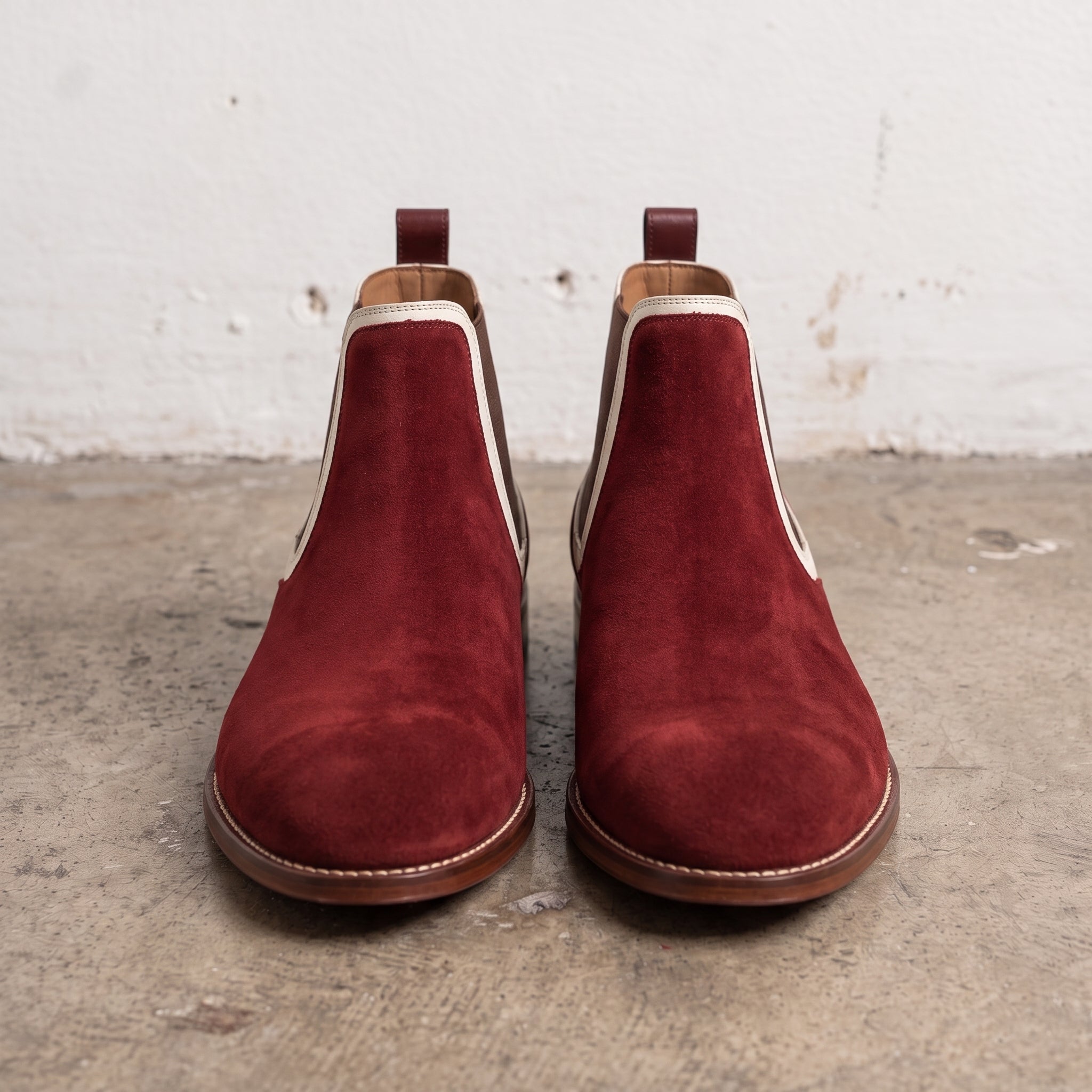 Men's Burgundy and Cream Plain-Toe Suede Chelsea Boots — Healy