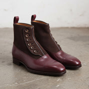 Men's Burgundy and Dark Brown Cap-Toe Leather Button Boots — Swanwick