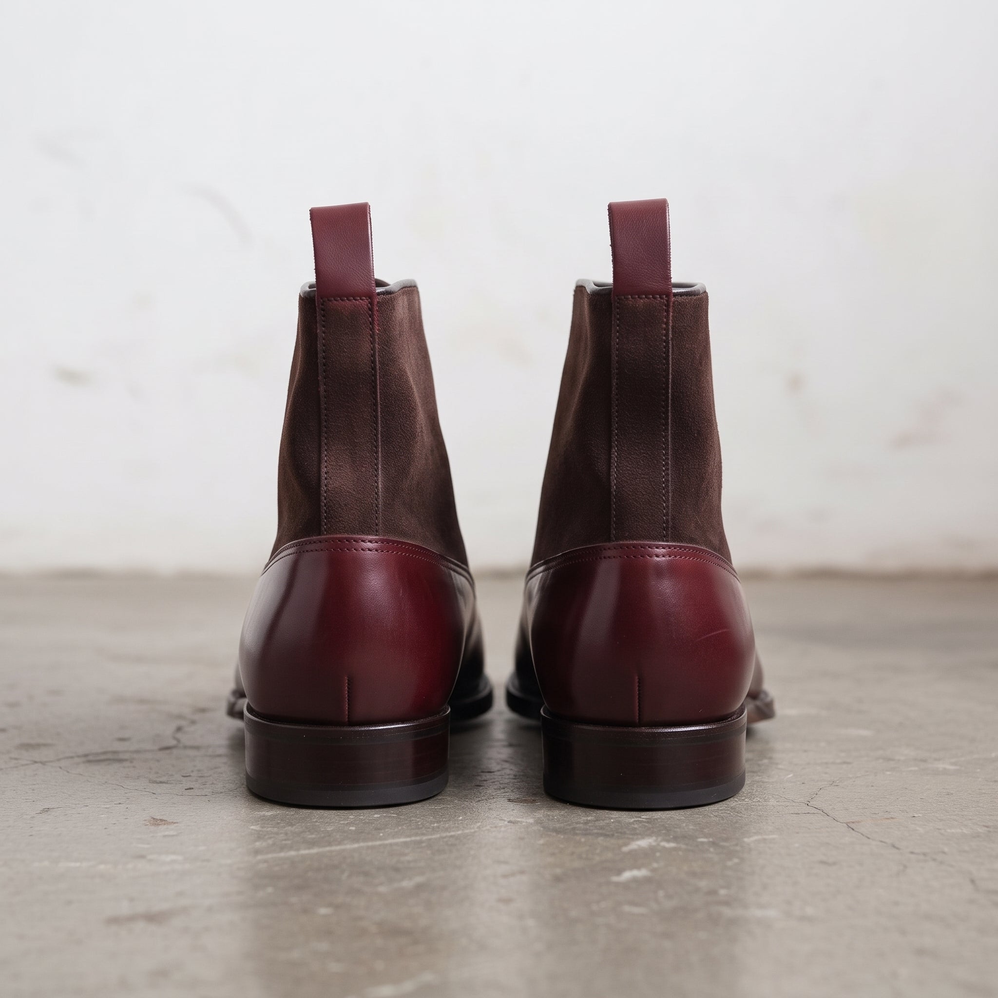 Men's Burgundy and Dark Brown Cap-Toe Leather Button Boots — Swanwick