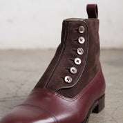 Men's Burgundy and Dark Brown Cap-Toe Leather Button Boots — Swanwick