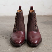 Men's Burgundy and Dark Brown Cap-Toe Leather Button Boots — Swanwick