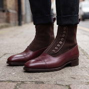 Men's Burgundy and Dark Brown Cap-Toe Leather Button Boots — Swanwick