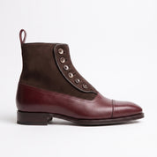Men's Burgundy and Dark Brown Cap-Toe Leather Button Boots — Swanwick