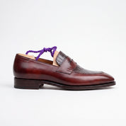 Men's Burgundy and Dark Brown Crocodile-Embossed Leather Penny Loafers — Aitchison — Aitchison