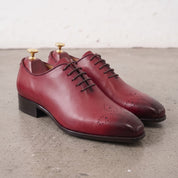Men's Burgundy and Dark Brown Medallion Toe Leather Oxfords — Bradford
