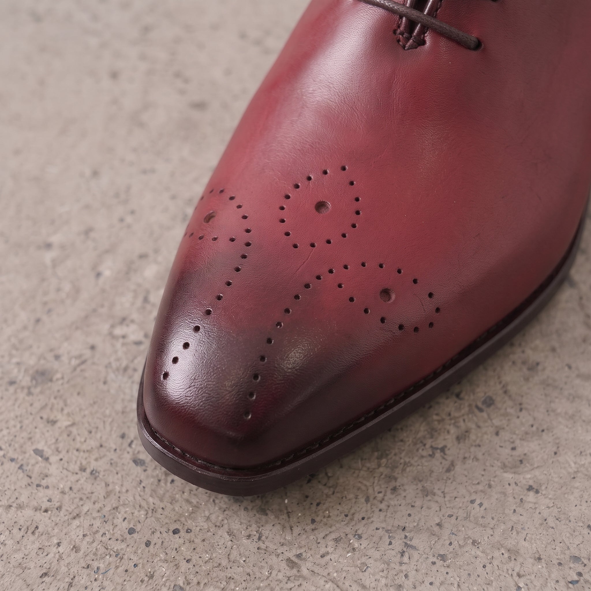 Men's Burgundy and Dark Brown Medallion Toe Leather Oxfords — Bradford