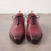Men's Burgundy and Dark Brown Medallion Toe Leather Oxfords — Bradford