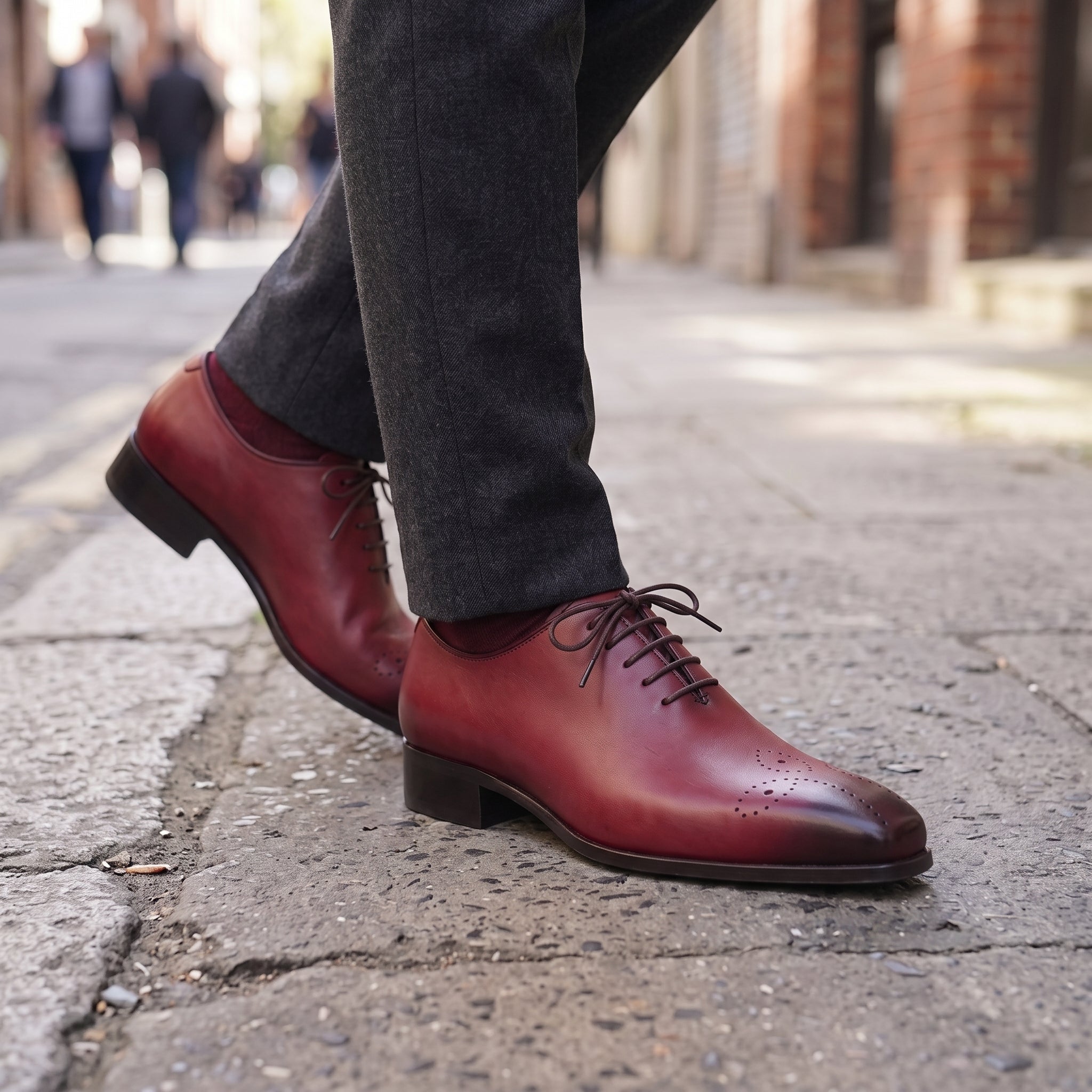 Men's Burgundy and Dark Brown Medallion Toe Leather Oxfords — Bradford