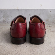 Men's Burgundy and Dark Brown Wingtip Leather Monk Strap Shoes — Maxwell
