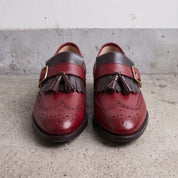 Men's Burgundy and Dark Brown Wingtip Leather Monk Strap Shoes — Maxwell