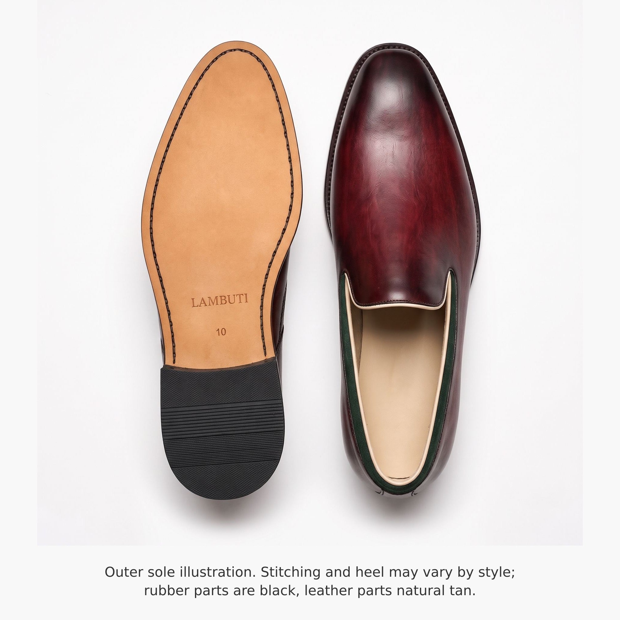 Men's Burgundy and Green Plain-Toe Leather Loafers — Gadsby