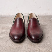 Men's Burgundy and Green Plain-Toe Leather Loafers — Gadsby