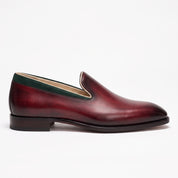 Men's Burgundy and Green Plain-Toe Leather Loafers — Gadsby