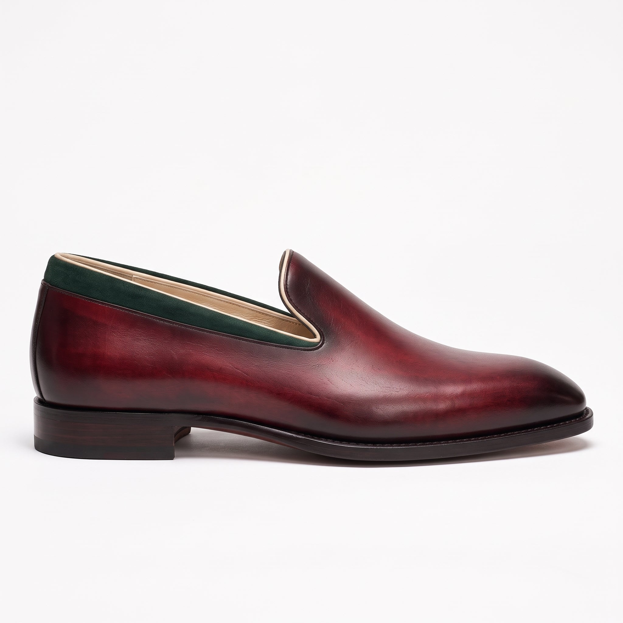 Men's Burgundy and Green Plain-Toe Leather Loafers — Gadsby