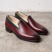 Men's Burgundy and Green Plain-Toe Leather Loafers — Gadsby