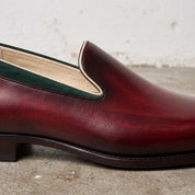 Men's Burgundy and Green Plain-Toe Leather Loafers — Gadsby