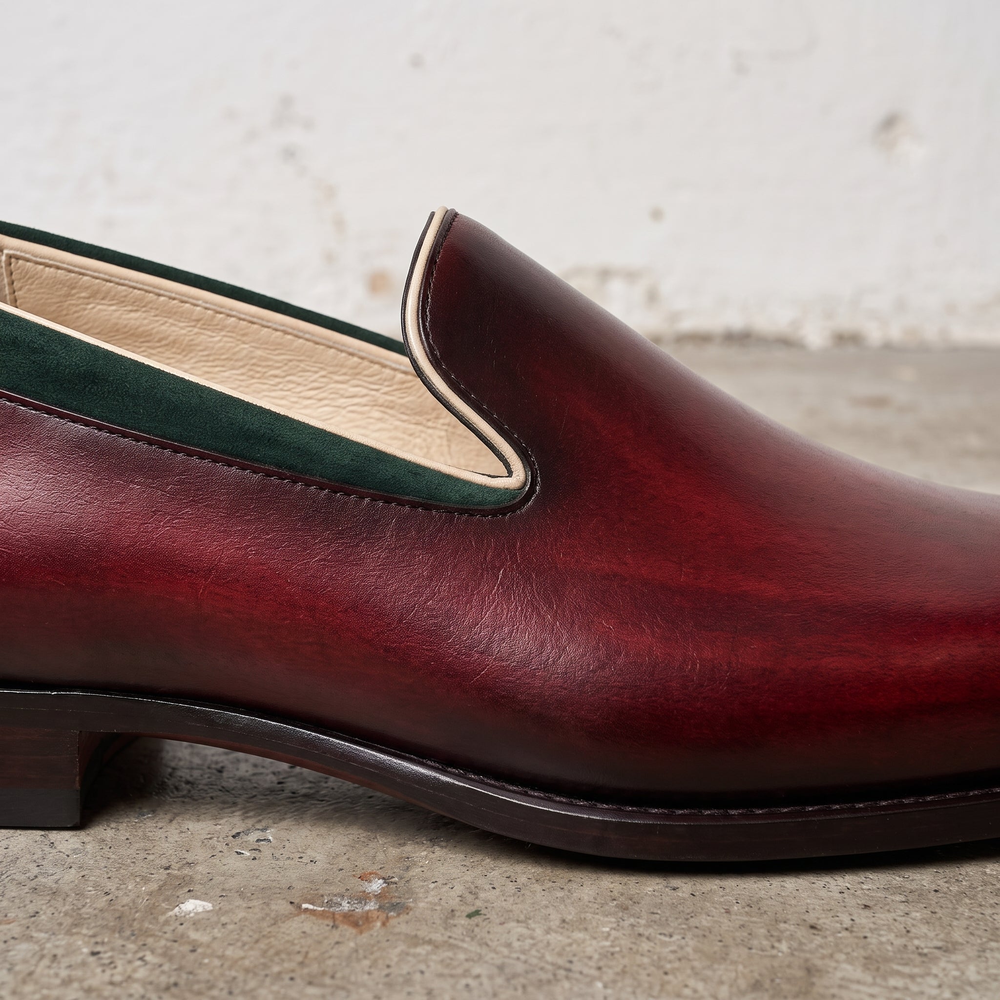 Men's Burgundy and Green Plain-Toe Leather Loafers — Gadsby