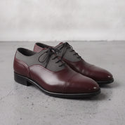 Men's Burgundy and Grey Cap-Toe Leather Oxfords — Hastings