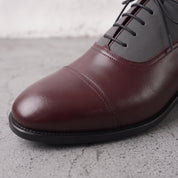Men's Burgundy and Grey Cap-Toe Leather Oxfords — Hastings