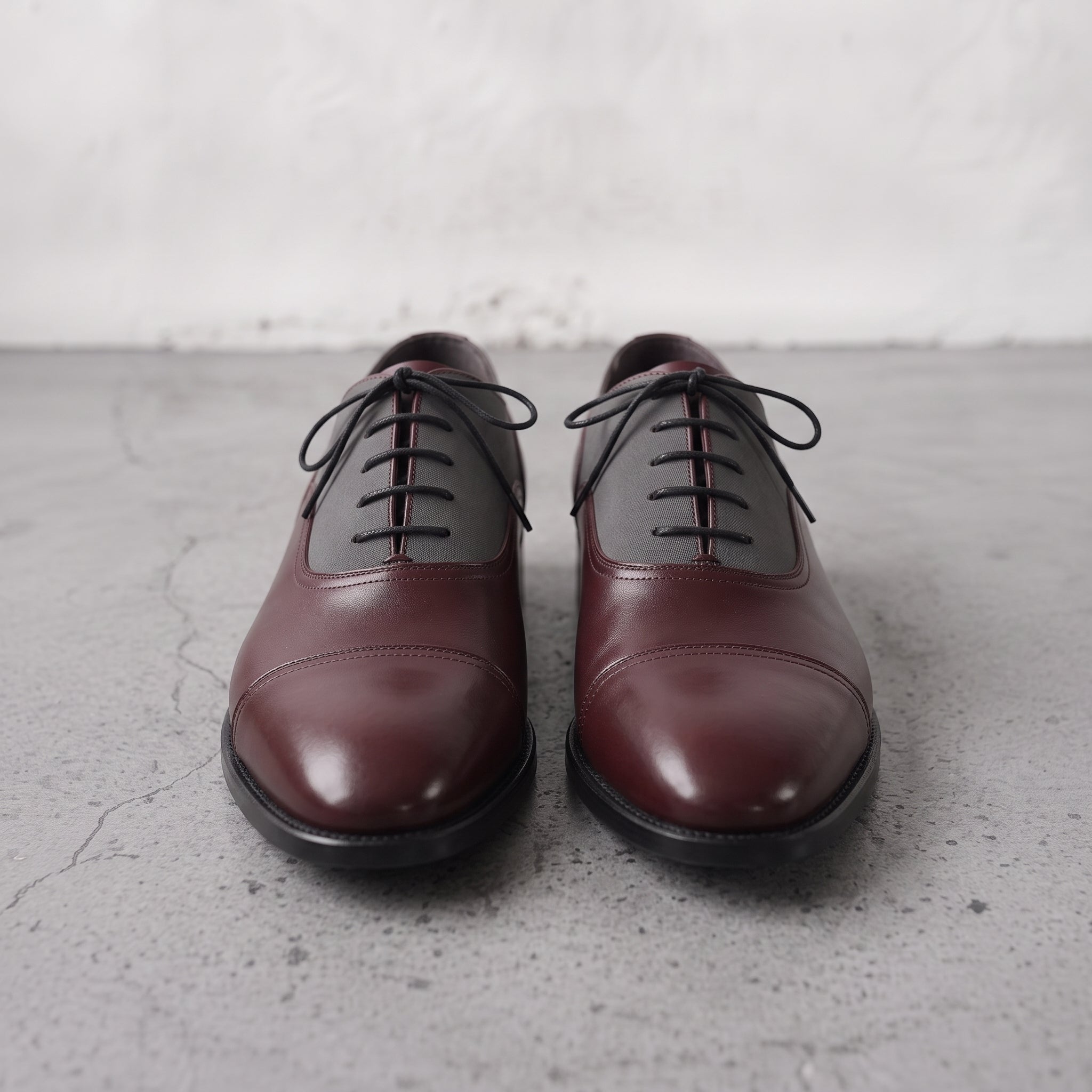 Men's Burgundy and Grey Cap-Toe Leather Oxfords — Hastings