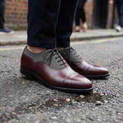 Men's Burgundy and Grey Cap-Toe Leather Oxfords — Hastings
