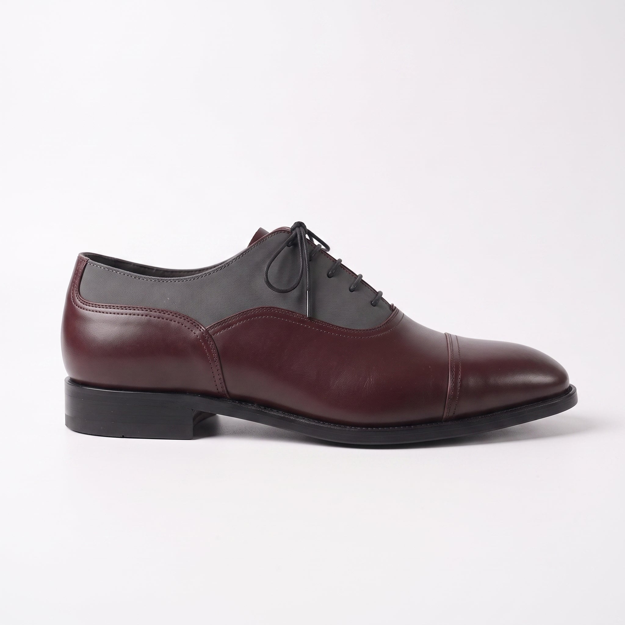 Men's Burgundy and Grey Cap-Toe Leather Oxfords — Hastings