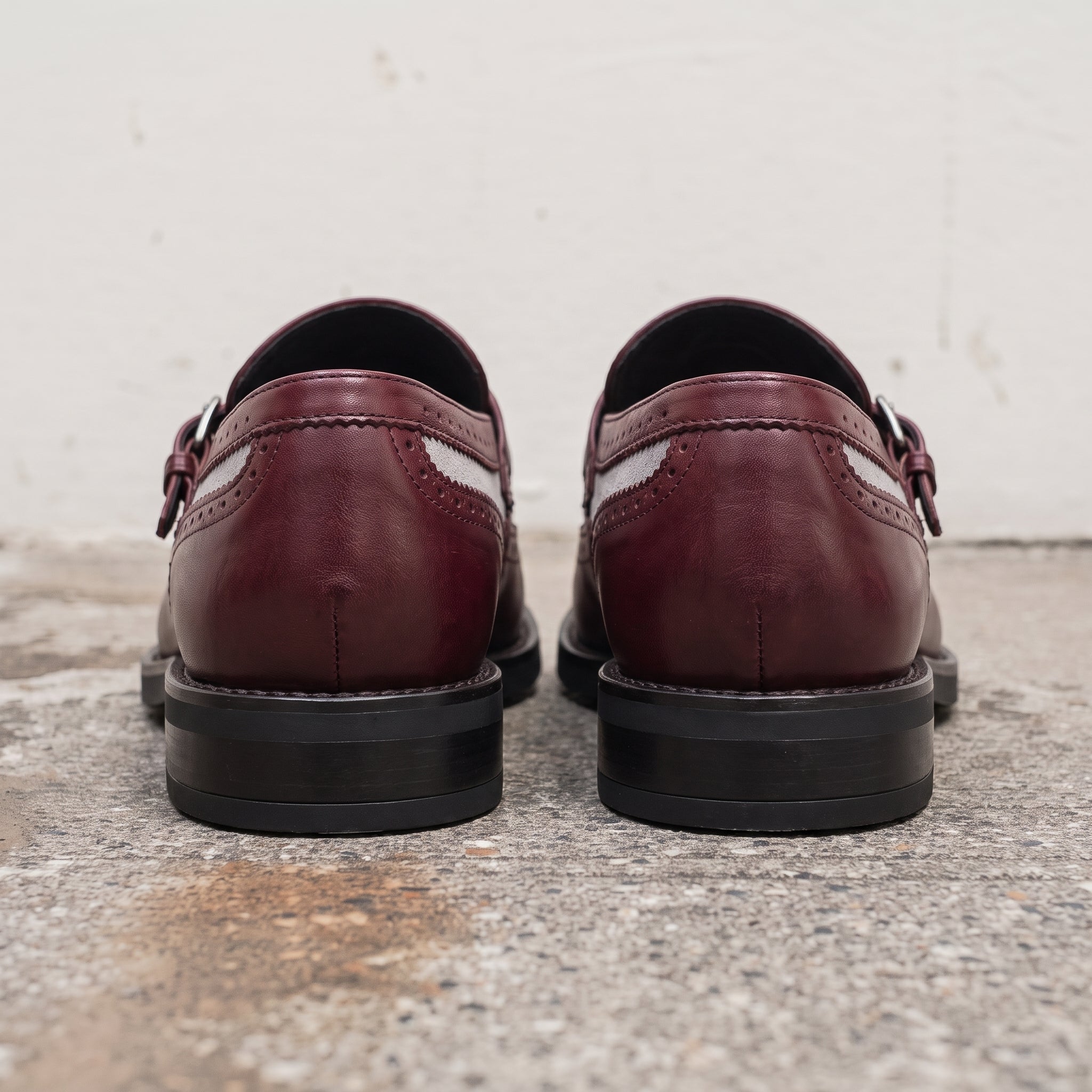 Men's Burgundy and Grey Wingtip Leather Monk Strap Loafers — Finlay — Finlay