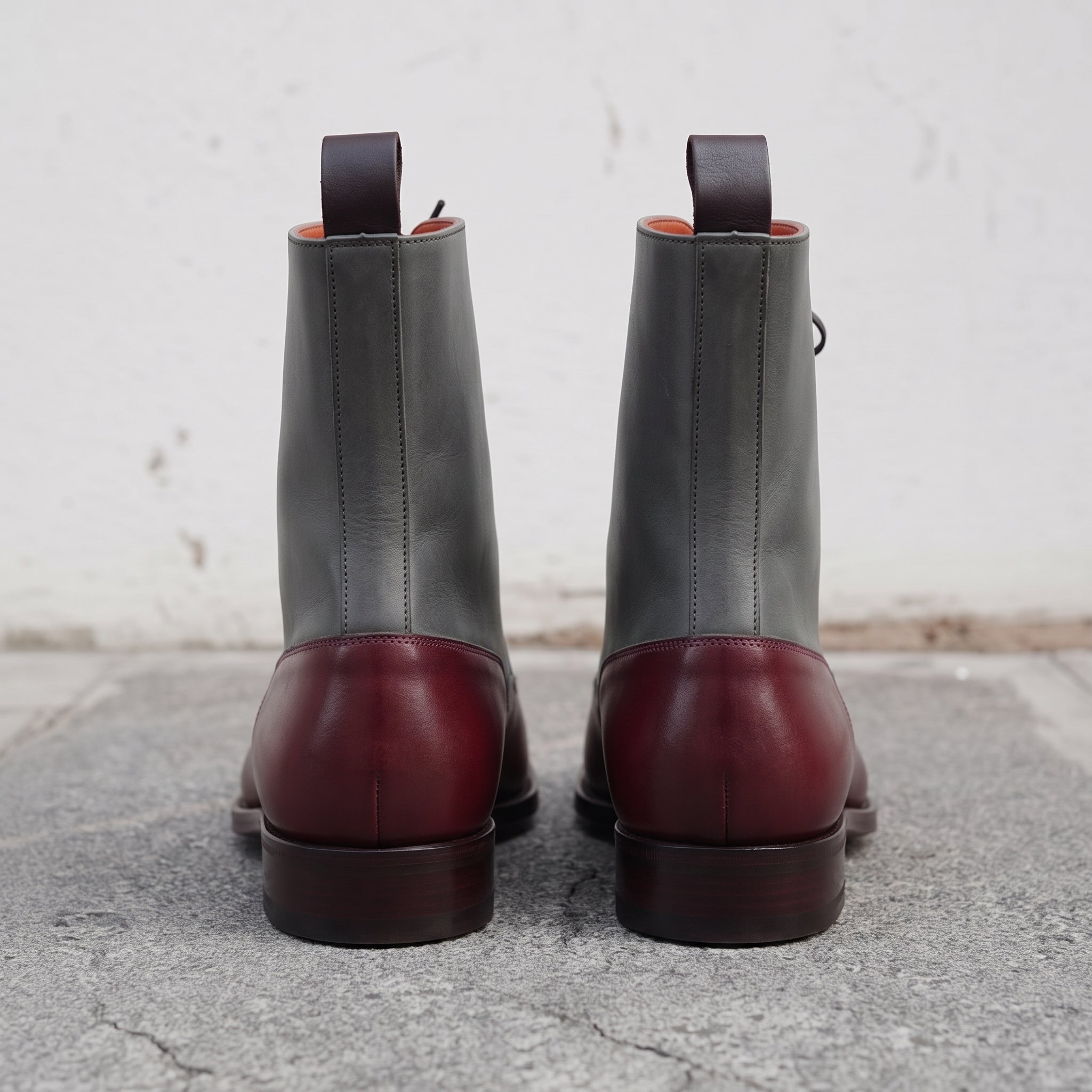 Men's Burgundy and Grey Plain-Toe Leather Ankle Boots — Challow