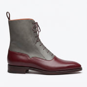 Men's Burgundy and Grey Plain-Toe Leather Ankle Boots — Challow