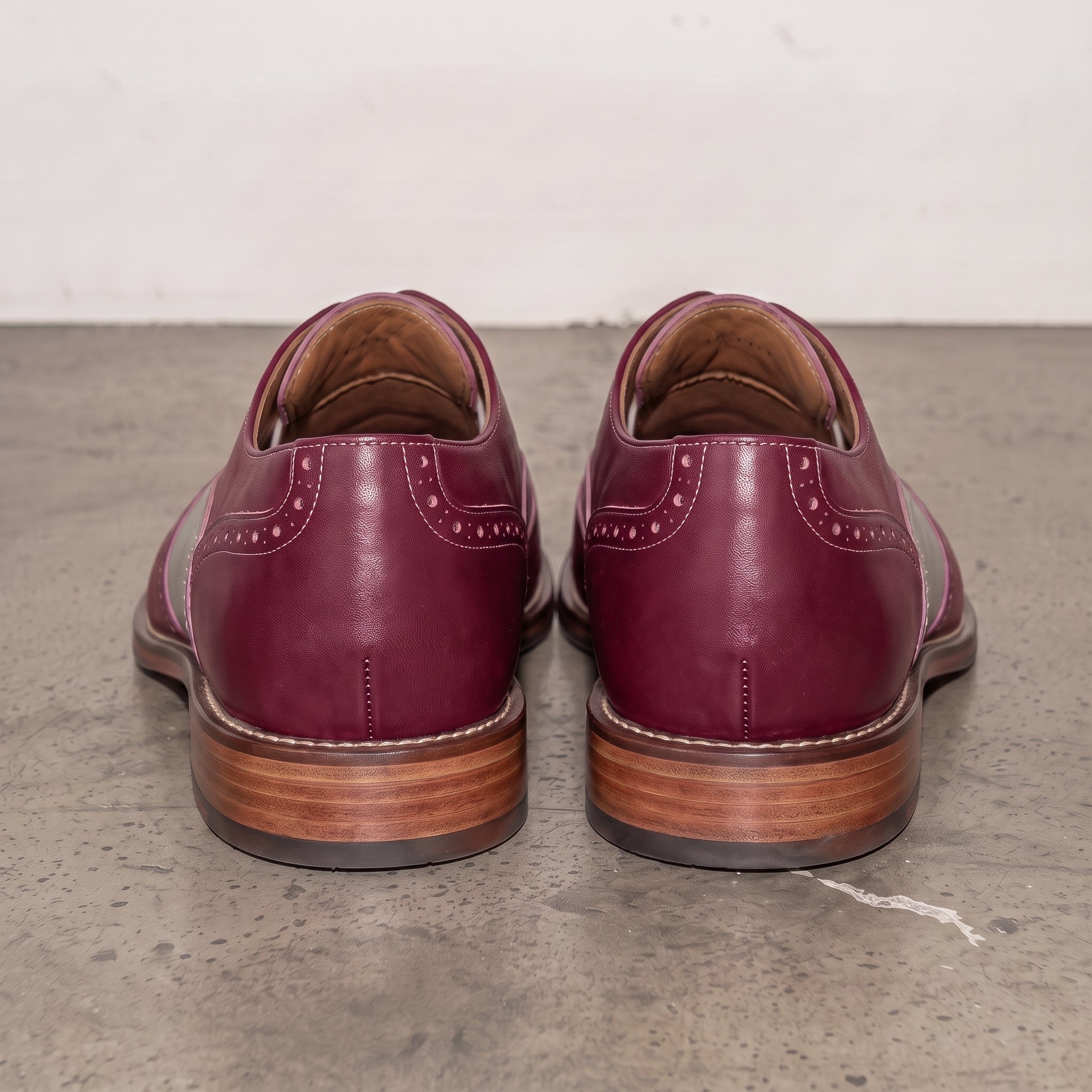 Men's Burgundy and Grey Two-Tone Wingtip Leather Spectator Oxfords — Edgeley