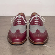 Men's Burgundy and Grey Two-Tone Wingtip Leather Spectator Oxfords — Edgeley