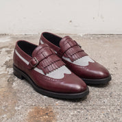 Men's Burgundy and Grey Wingtip Leather Monk Strap Loafers — Finlay — Finlay