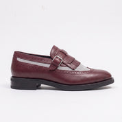 Men's Burgundy and Grey Wingtip Leather Monk Strap Loafers — Finlay — Finlay