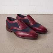 Men's Burgundy and Navy Wingtip Leather Spectator Oxfords — Anglesey