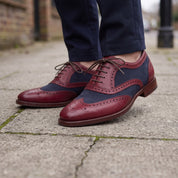 Men's Burgundy and Navy Wingtip Leather Spectator Oxfords — Anglesey