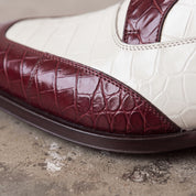 Men's Burgundy and Off-White Crocodile-Embossed Leather Spectator Derby Shoes — Birkdale