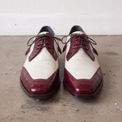 Men's Burgundy and Off-White Crocodile-Embossed Leather Spectator Derby Shoes — Birkdale