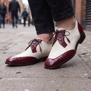 Men's Burgundy and Off-White Crocodile-Embossed Leather Spectator Derby Shoes — Birkdale