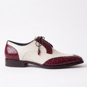 Men's Burgundy and Off-White Crocodile-Embossed Leather Spectator Derby Shoes — Birkdale