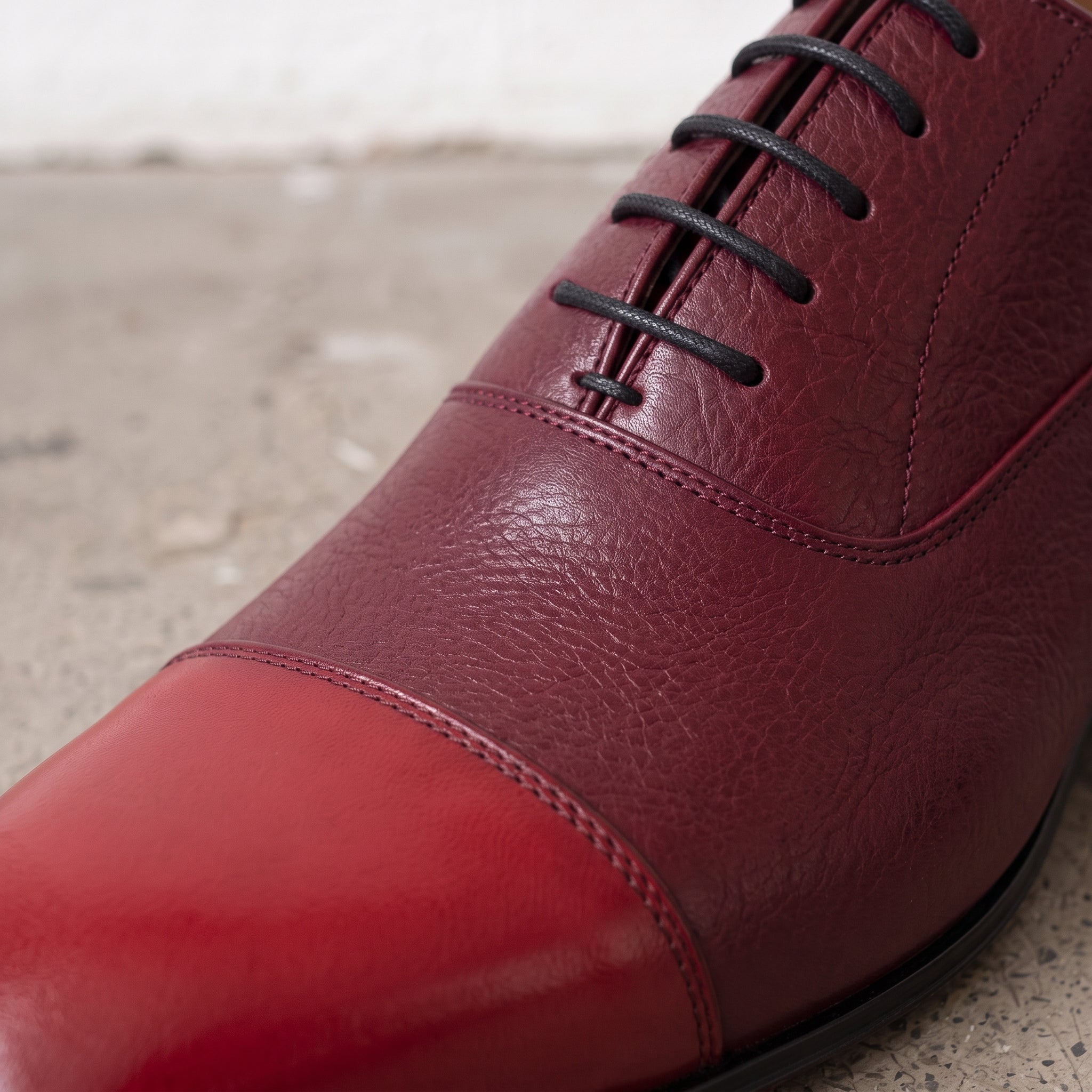 Men's Burgundy and Red Cap-Toe Leather Oxfords — Kenley