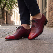 Men's Burgundy and Red Cap-Toe Leather Oxfords — Kenley