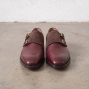 Men's Burgundy and Brown Leather Double Monk Strap Shoes — Farrant