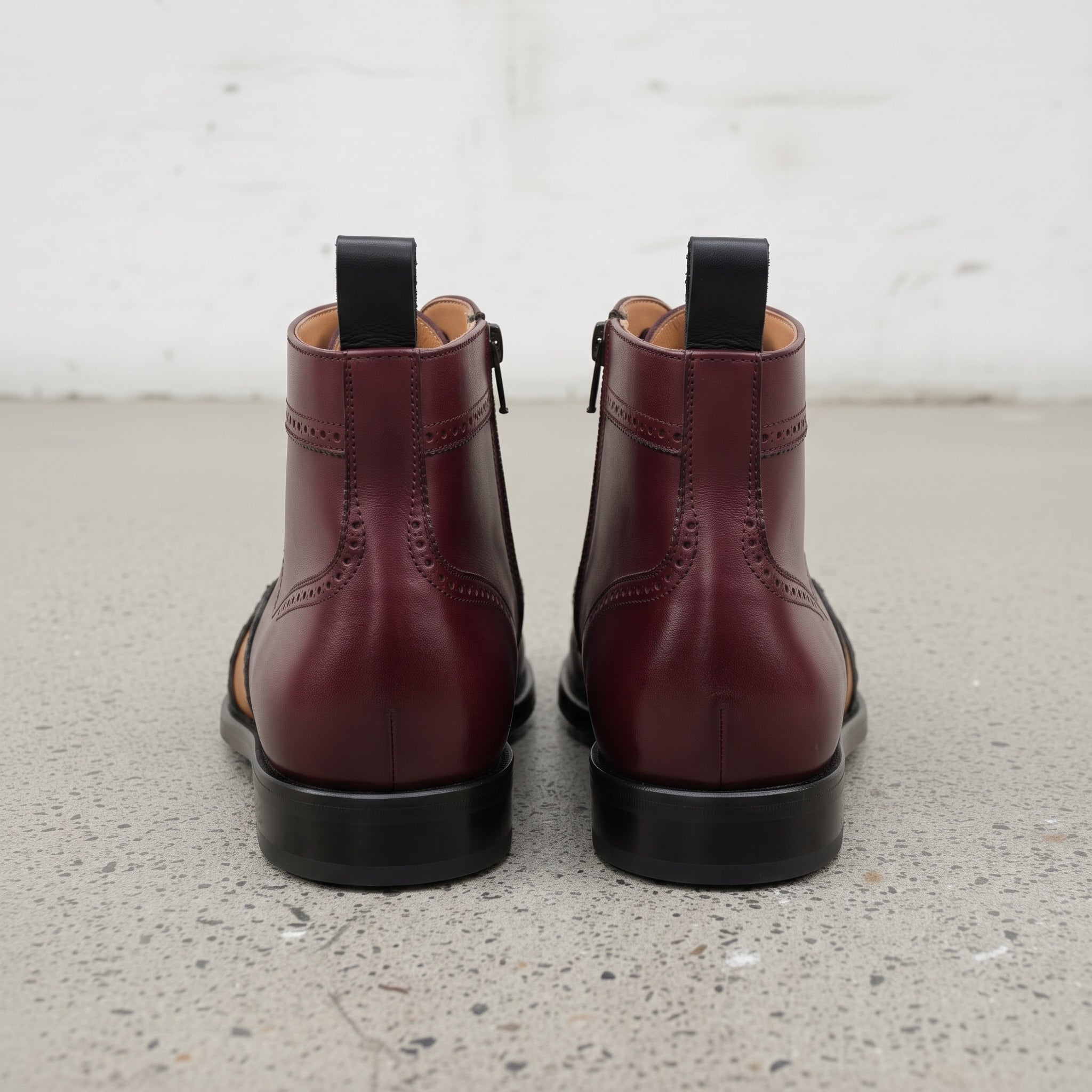 Men's Burgundy and Tan Wingtip Leather Oxford Boots — Bulmer
