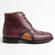 Men's Burgundy and Tan Wingtip Leather Oxford Boots — Bulmer
