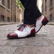 Men's Burgundy and White Cap-Toe Leather Spectator Oxfords — Hodgson