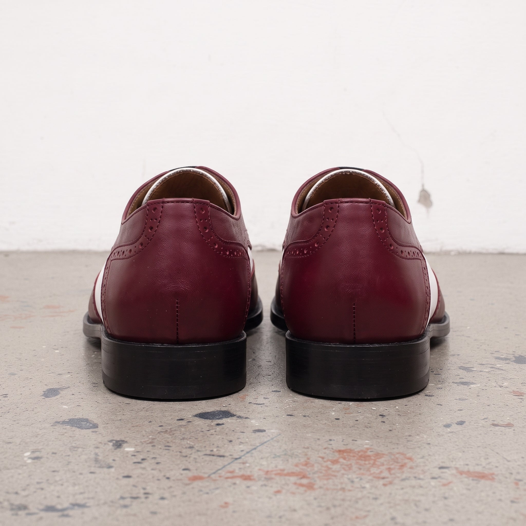 Men's Burgundy and White Spectator Wingtip Leather Derby Shoes — Rugeley