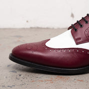Men's Burgundy and White Spectator Wingtip Leather Derby Shoes — Rugeley