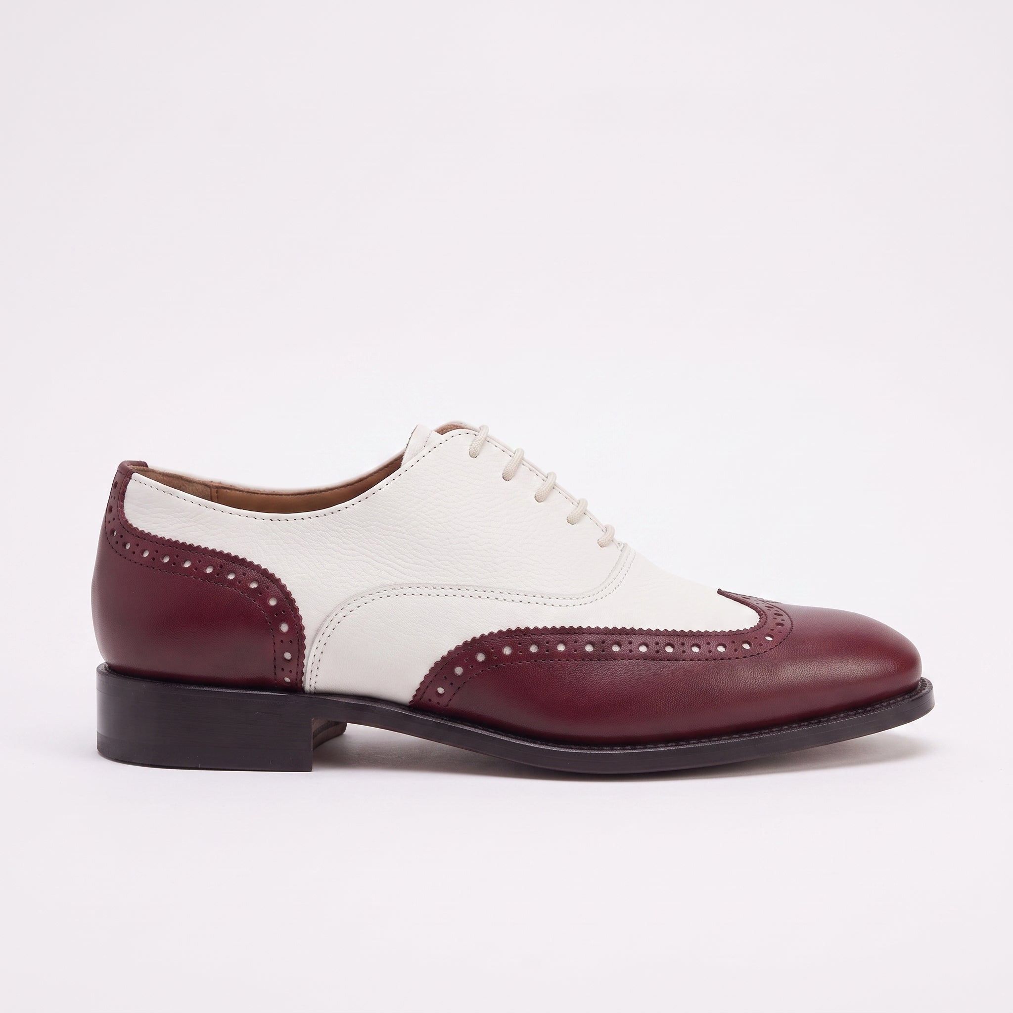 Men's Burgundy and White Wingtip Leather Oxfords — Bayford — Bayford