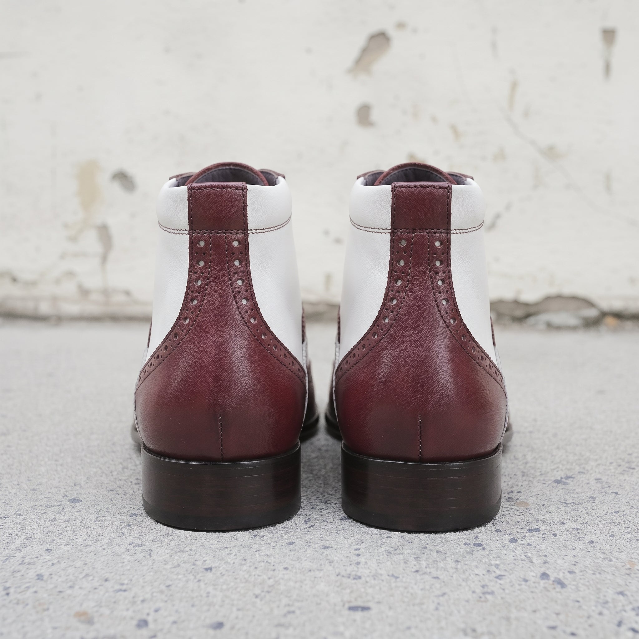 Men's Burgundy and White Wingtip Leather Spectator Boots — Scott