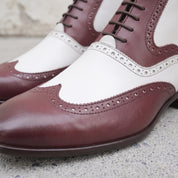 Men's Burgundy and White Wingtip Leather Spectator Boots — Scott